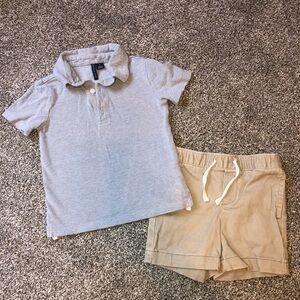 Janie and Jack Kids Gray Polo Shirt and Tan Shorts 2T Boy
